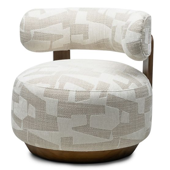 Fauteuil Relax Dolce, formes arrondies, beige/crème, noyer
