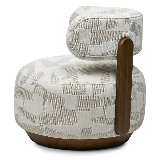 Fauteuil Relax Dolce, formes arrondies, beige/crème, noyer