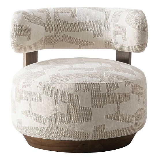 Fauteuil Relax Dolce, formes arrondies, beige/crème, noyer