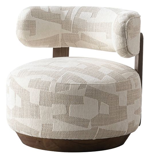 Fauteuil Relax Dolce, formes arrondies, beige/crème, noyer