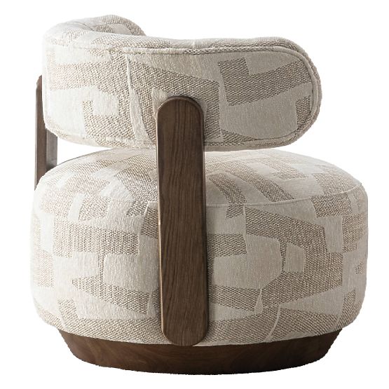 Fauteuil Relax Dolce, formes arrondies, beige/crème, noyer