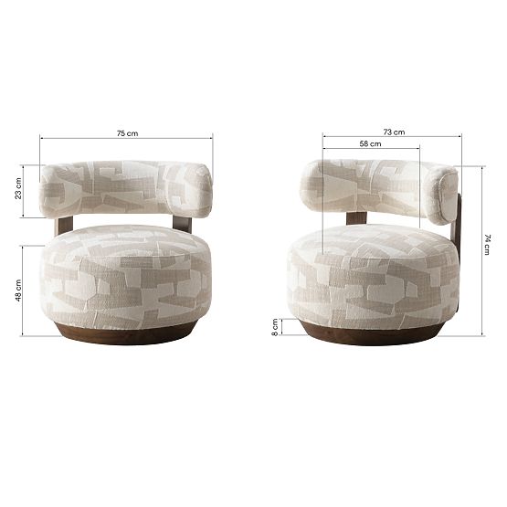 Fauteuil Relax Dolce, formes arrondies, beige/crème, noyer