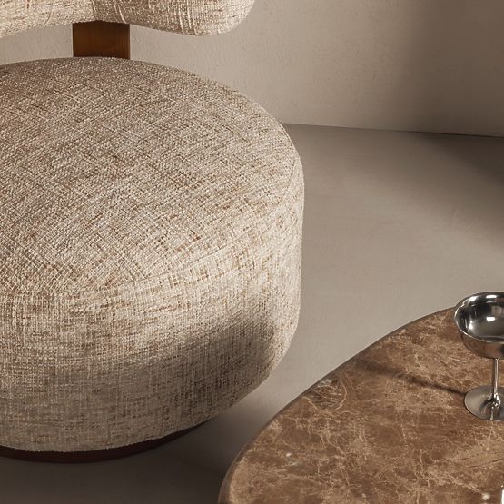 Fauteuil Relax Dolce, formes arrondies, beige-gris/noyer