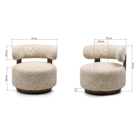 Fauteuil Relax Dolce, formes arrondies, beige-gris/noyer