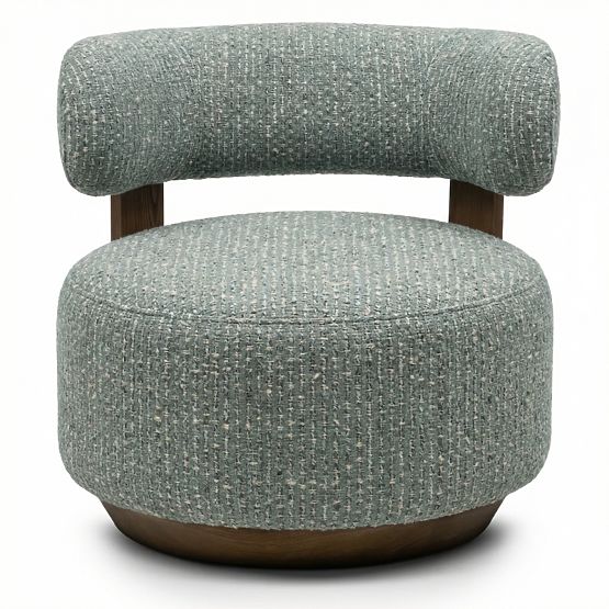 Fauteuil Relax Dolce, formes arrondies, bleu-beige/noyer