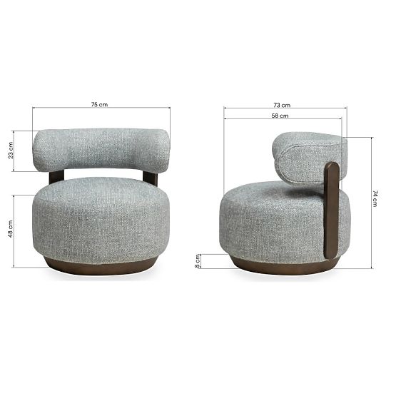 Fauteuil Relax Dolce, formes arrondies, bleu-beige/noyer