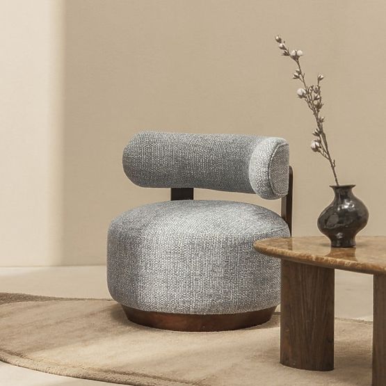 Fauteuil Relax Dolce, formes arrondies, bleu-beige/noyer