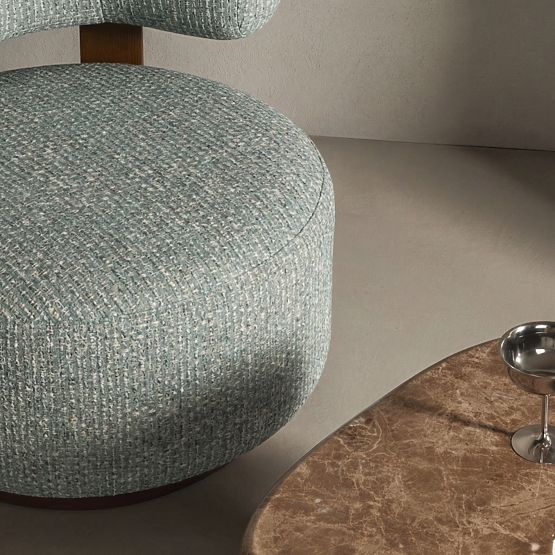Fauteuil Relax Dolce, formes arrondies, bleu-beige/noyer