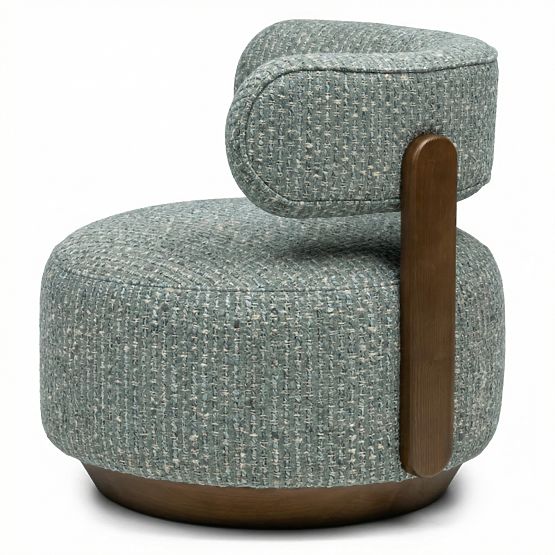 Fauteuil Relax Dolce, formes arrondies, bleu-beige/noyer