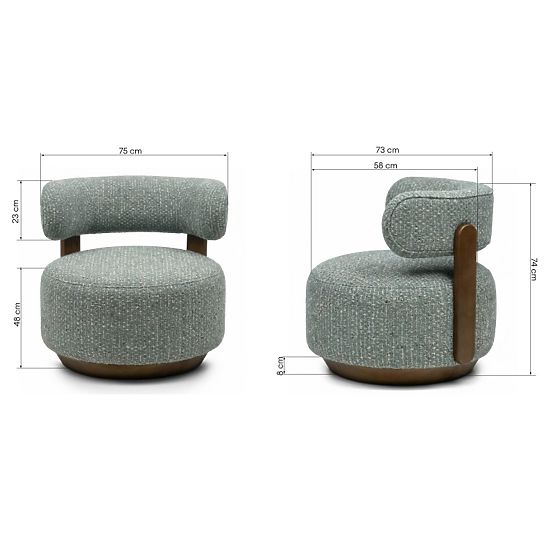 Fauteuil Relax Dolce, formes arrondies, bleu-beige/noyer