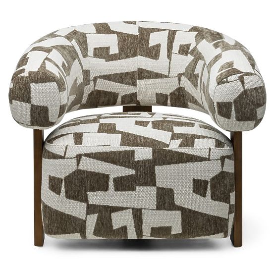 Fauteuil relax Maribel olive-crème/noyer, formes arrondies