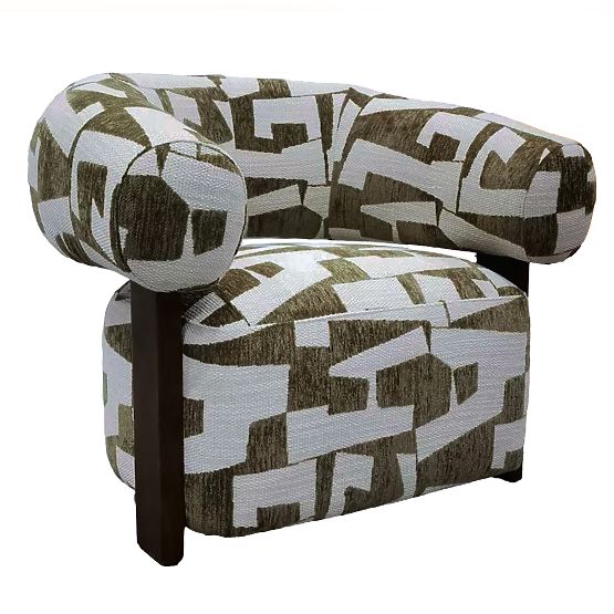 Fauteuil relax Maribel olive-crème/noyer, formes arrondies