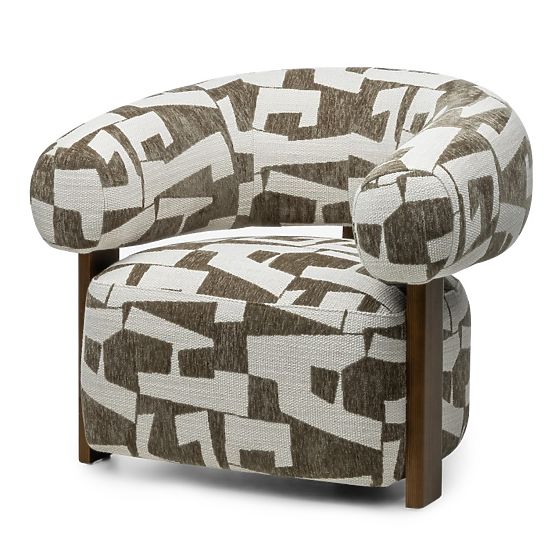 Fauteuil relax Maribel olive-crème/noyer, formes arrondies