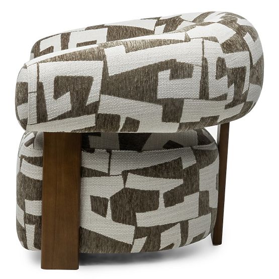 Fauteuil relax Maribel olive-crème/noyer, formes arrondies