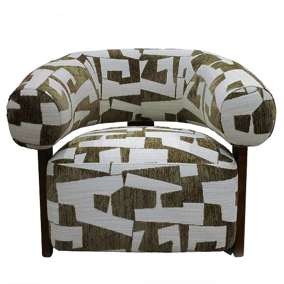 Fauteuil relax Maribel olive-crème/noyer, formes arrondies