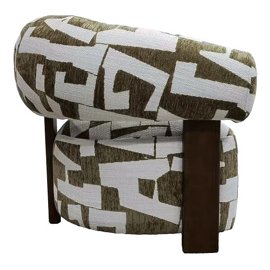 Fauteuil relax Maribel olive-crème/noyer, formes arrondies