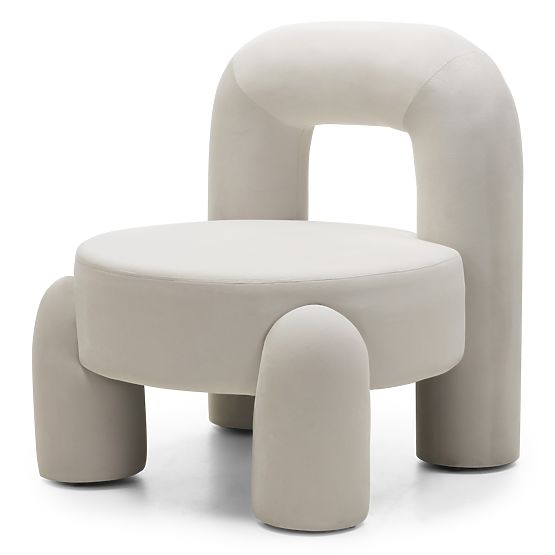 Fauteuil Relax Vasto, crème, velours, formes arrondies