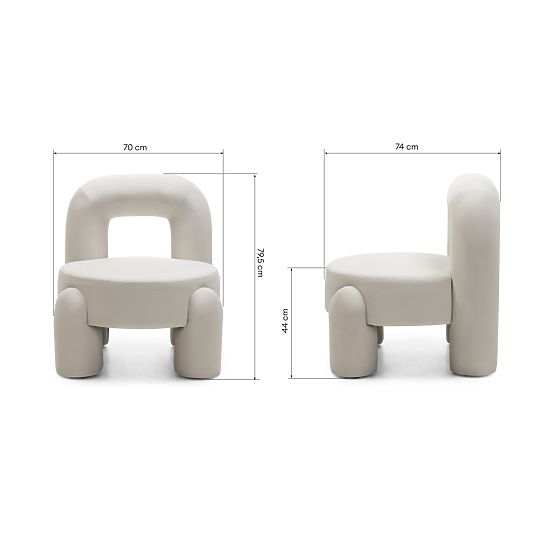 Fauteuil Relax Vasto, crème, velours, formes arrondies