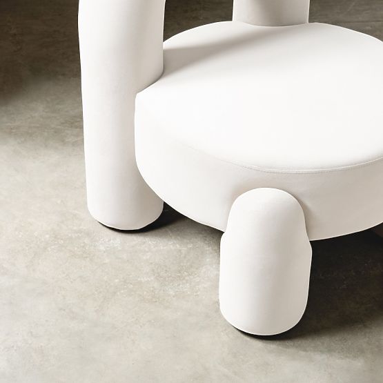 Fauteuil Relax Vasto, crème, velours, formes arrondies