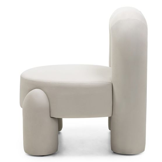 Fauteuil Relax Vasto, crème, velours, formes arrondies