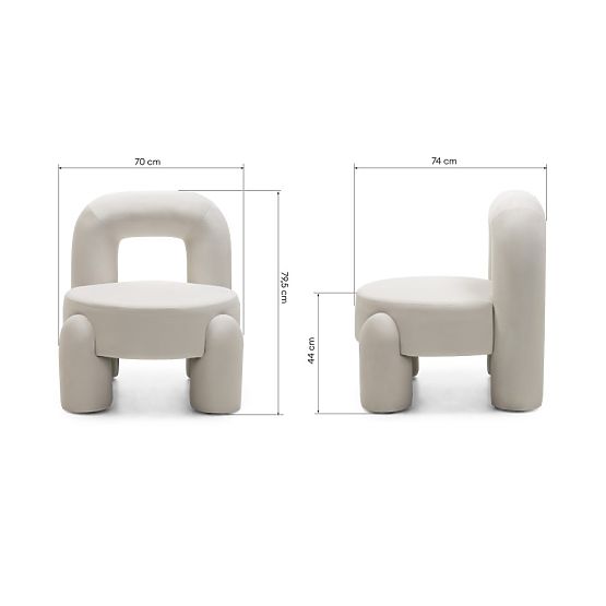 Fauteuil Relax Vasto, crème, velours, formes arrondies