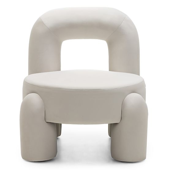 Fauteuil Relax Vasto, crème, velours, formes arrondies