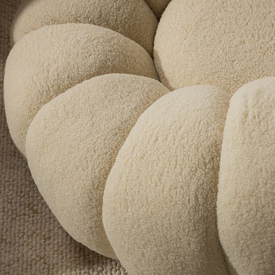 Fauteuil Relax Venezia beige avec base pivotante, boucle, formes arrondies