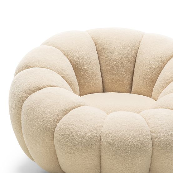 Fauteuil Relax Venezia beige avec base pivotante, boucle, formes arrondies