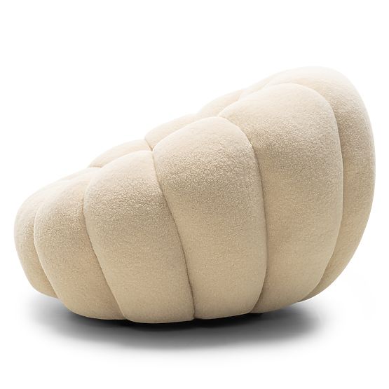 Fauteuil Relax Venezia beige avec base pivotante, boucle, formes arrondies