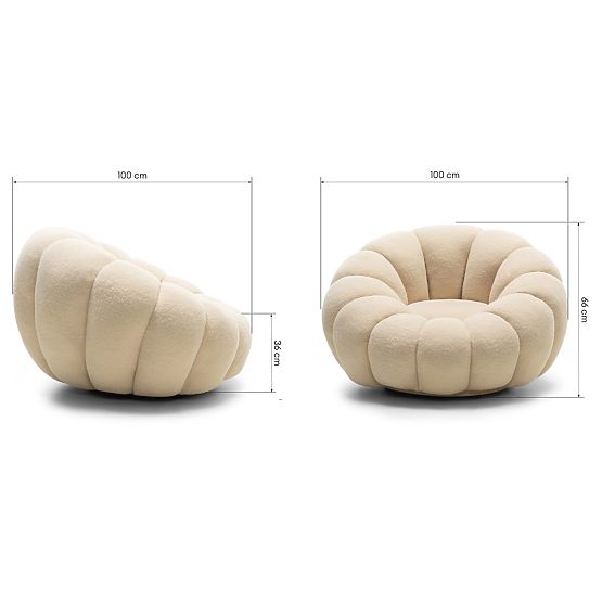 Fauteuil Relax Venezia beige avec base pivotante, boucle, formes arrondies