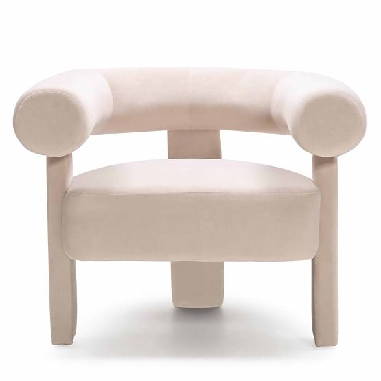 Fauteuil relaxant Hella beige clair, en velours, arrondi