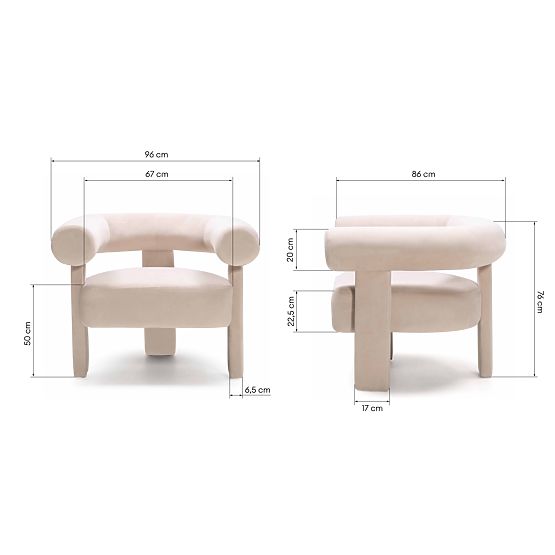 Fauteuil relaxant Hella beige clair, en velours, arrondi