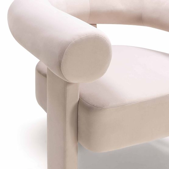 Fauteuil relaxant Hella beige clair, en velours, arrondi