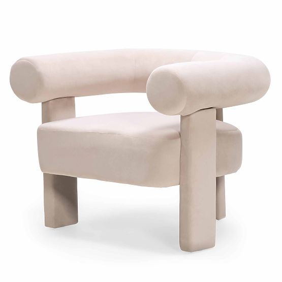 Fauteuil relaxant Hella beige clair, en velours, arrondi