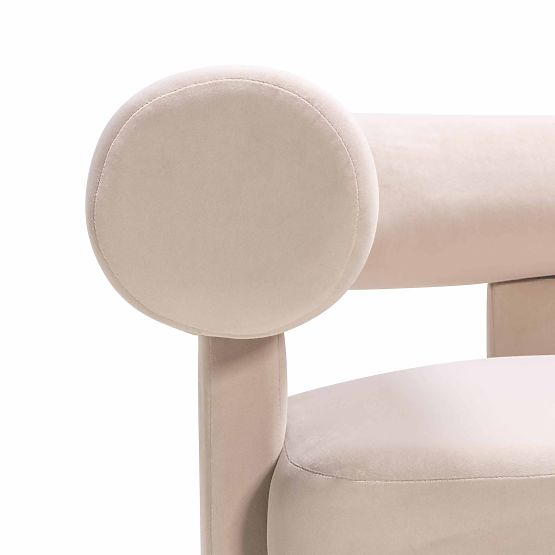 Fauteuil relaxant Hella beige clair, en velours, arrondi