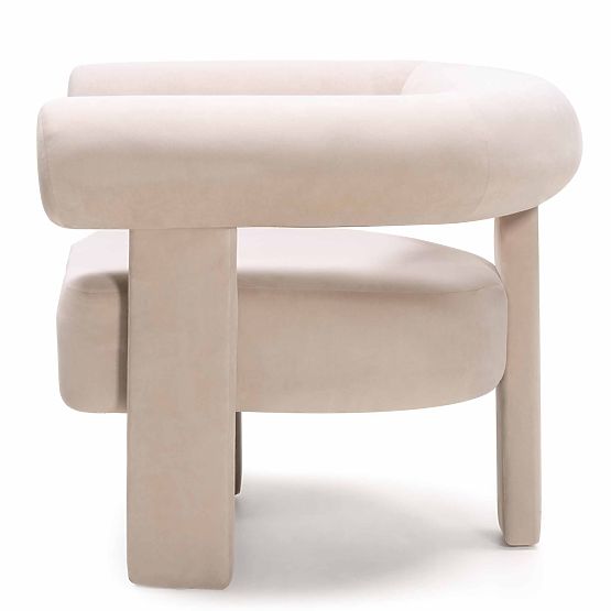 Fauteuil relaxant Hella beige clair, en velours, arrondi