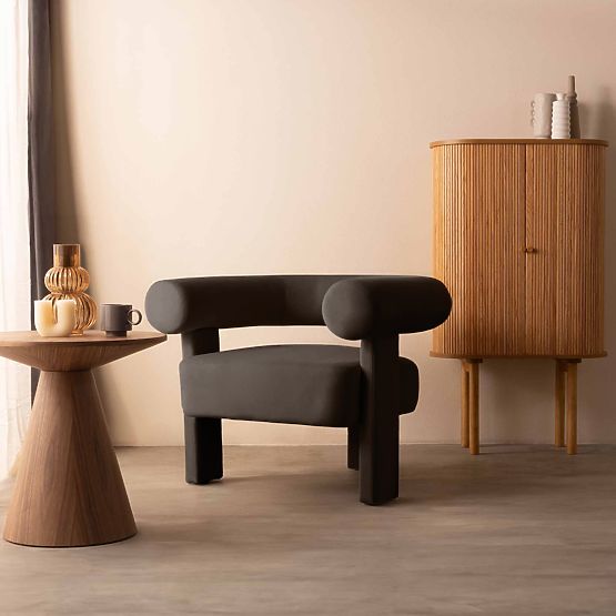 Fauteuil relaxant Hella marron, en velours, arrondi