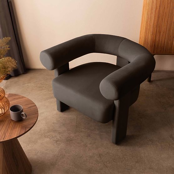 Fauteuil relaxant Hella marron, en velours, arrondi