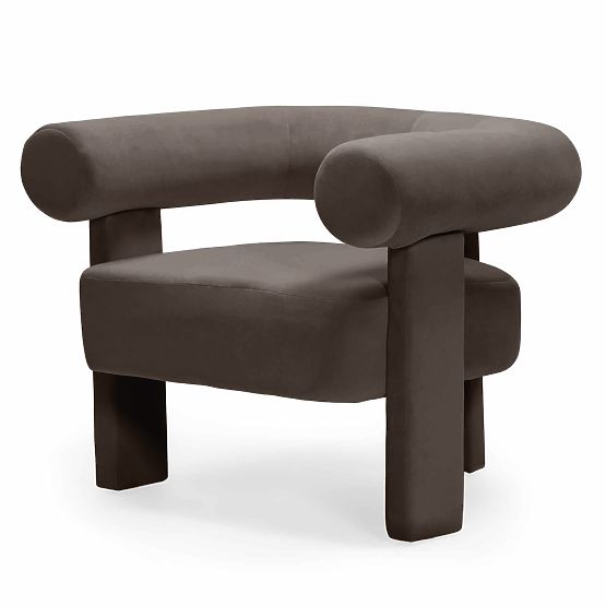 Fauteuil relaxant Hella marron, en velours, arrondi