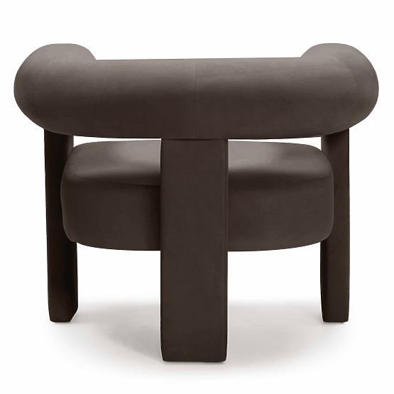 Fauteuil relaxant Hella marron, en velours, arrondi