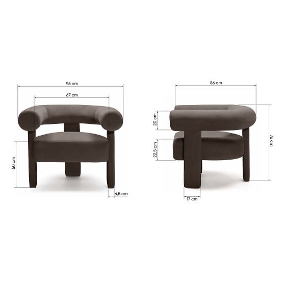Fauteuil relaxant Hella marron, en velours, arrondi