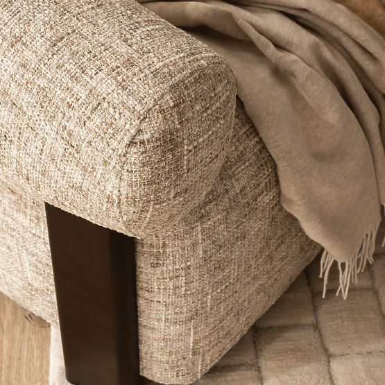 Fauteuil relaxant Maribel beige-gris/noix, forme arrondie