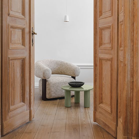 Fauteuil relaxant Maribel beige-gris/noix, forme arrondie