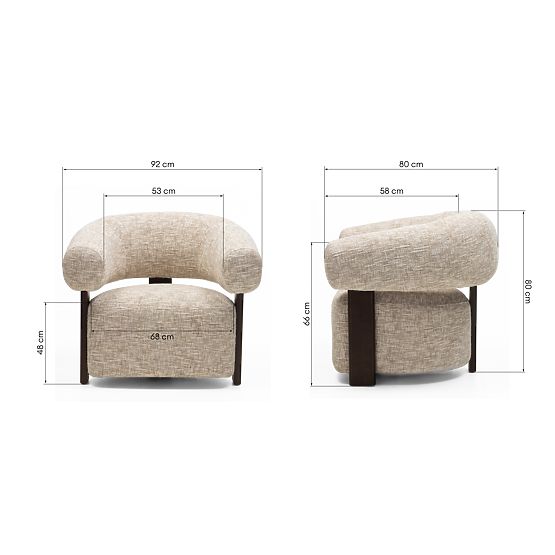 Fauteuil relaxant Maribel beige-gris/noix, forme arrondie