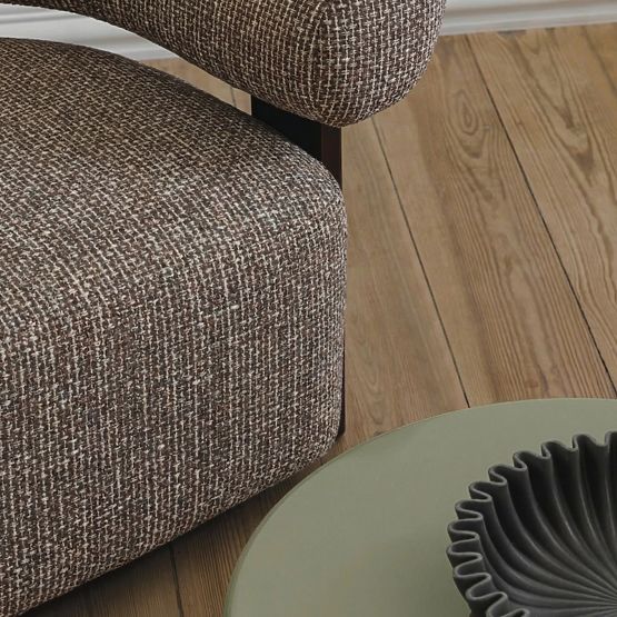 Fauteuil relaxant Maribel brun-crème/noyer, formes arrondies