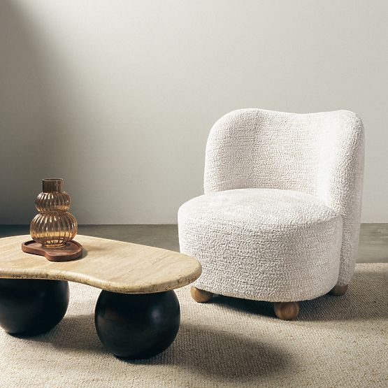 Fauteuil relaxant Monroe beige/naturel, formes arrondies, pieds boules