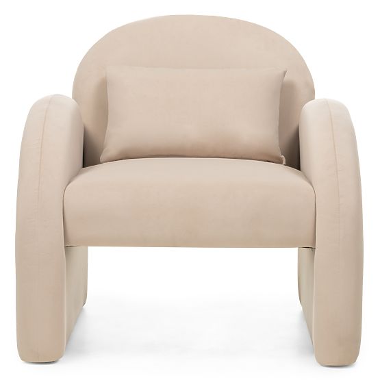 Fauteuil relaxant Rainbow beige clair, en velours, arrondi