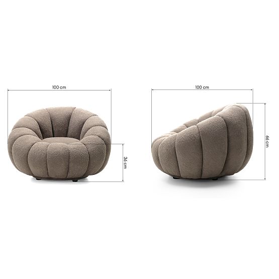 Fauteuil relaxant Venezia cappuccino avec base pivotante, boucle, formes arrondies