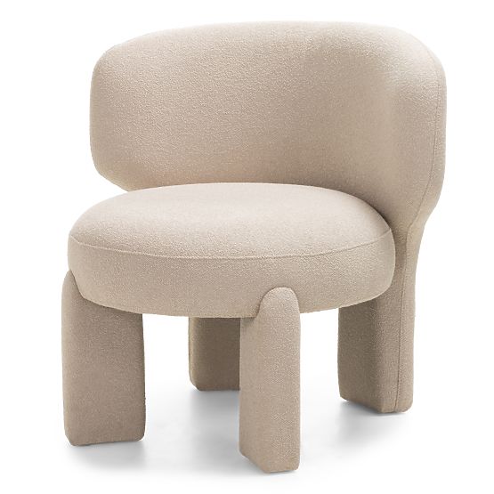 Fauteuil rembourré Elaine beige, boucle, formes arrondies