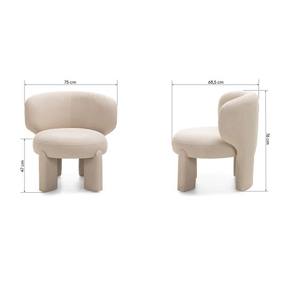 Fauteuil rembourré Elaine beige, boucle, formes arrondies